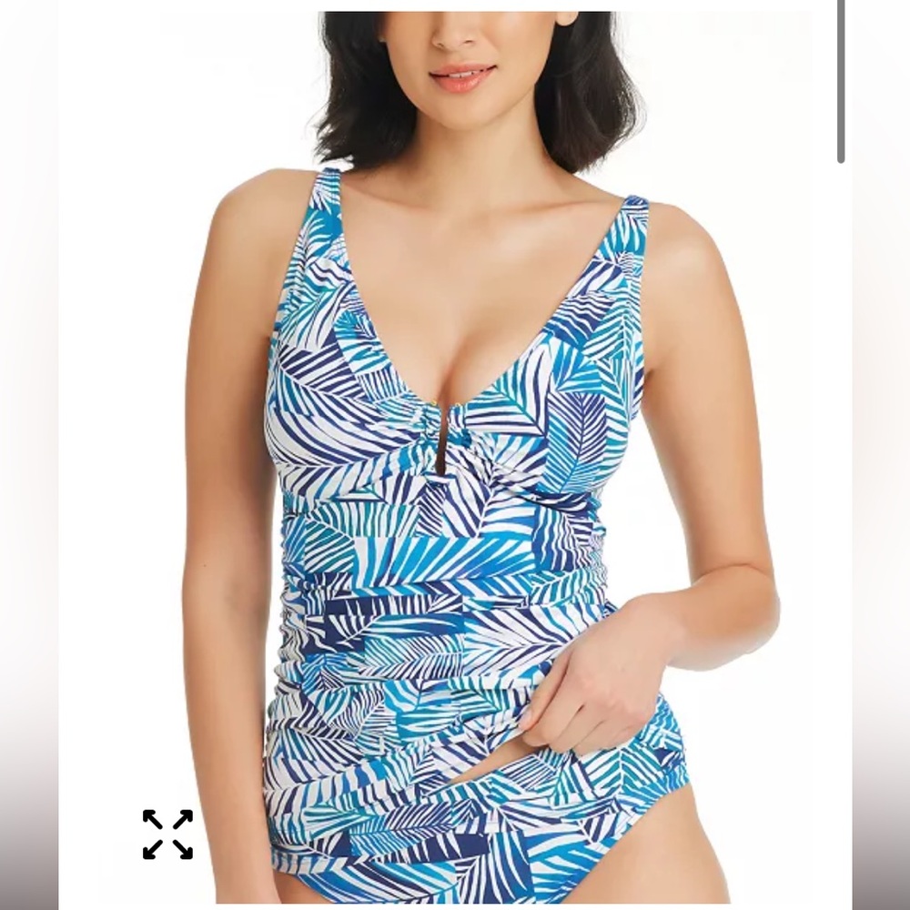 Simple Blue and White Leaf Pattern Dress